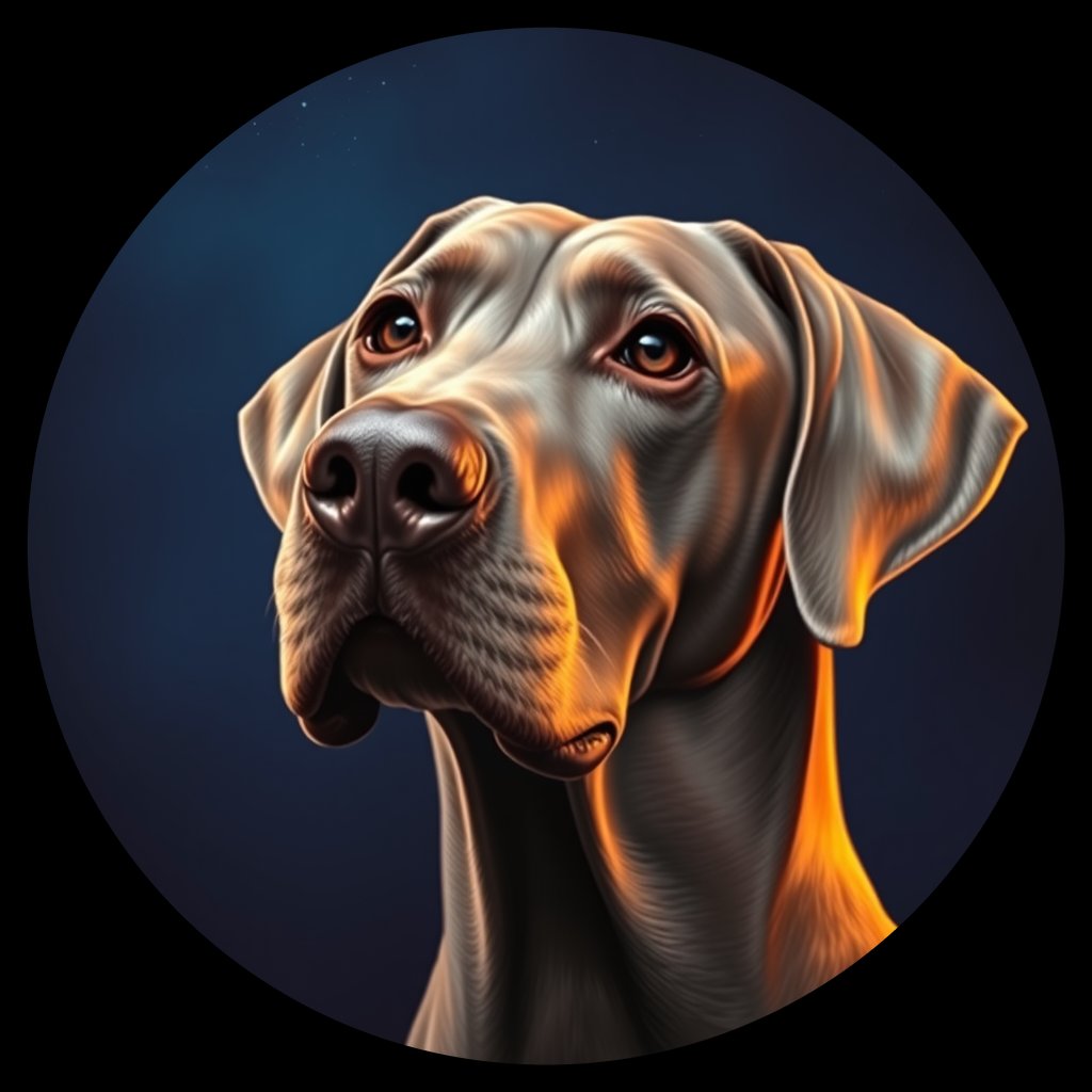 Cosmic medallion portrait of W_Wei_Wei_GT433, a Weimaraner