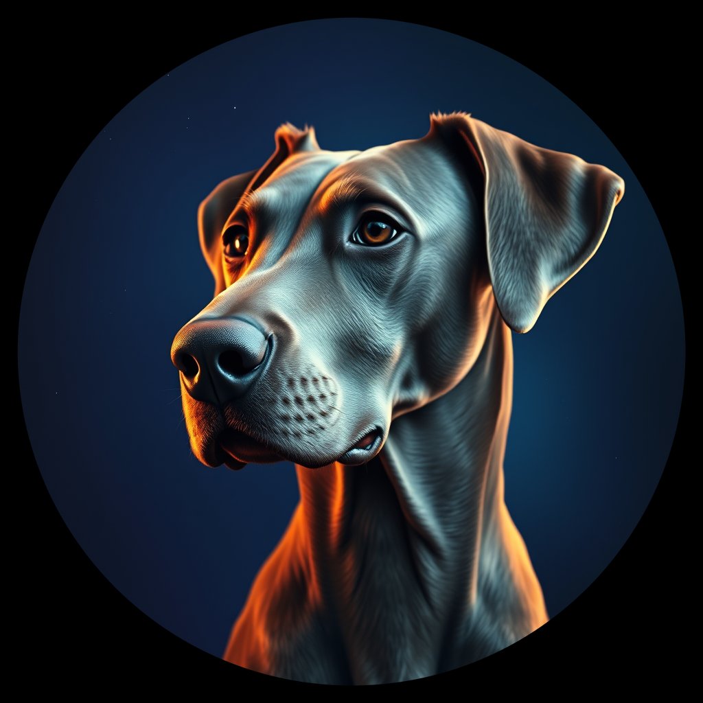Cosmic medallion portrait of Wei_GT424_Wei_GT424, a Weimaraner