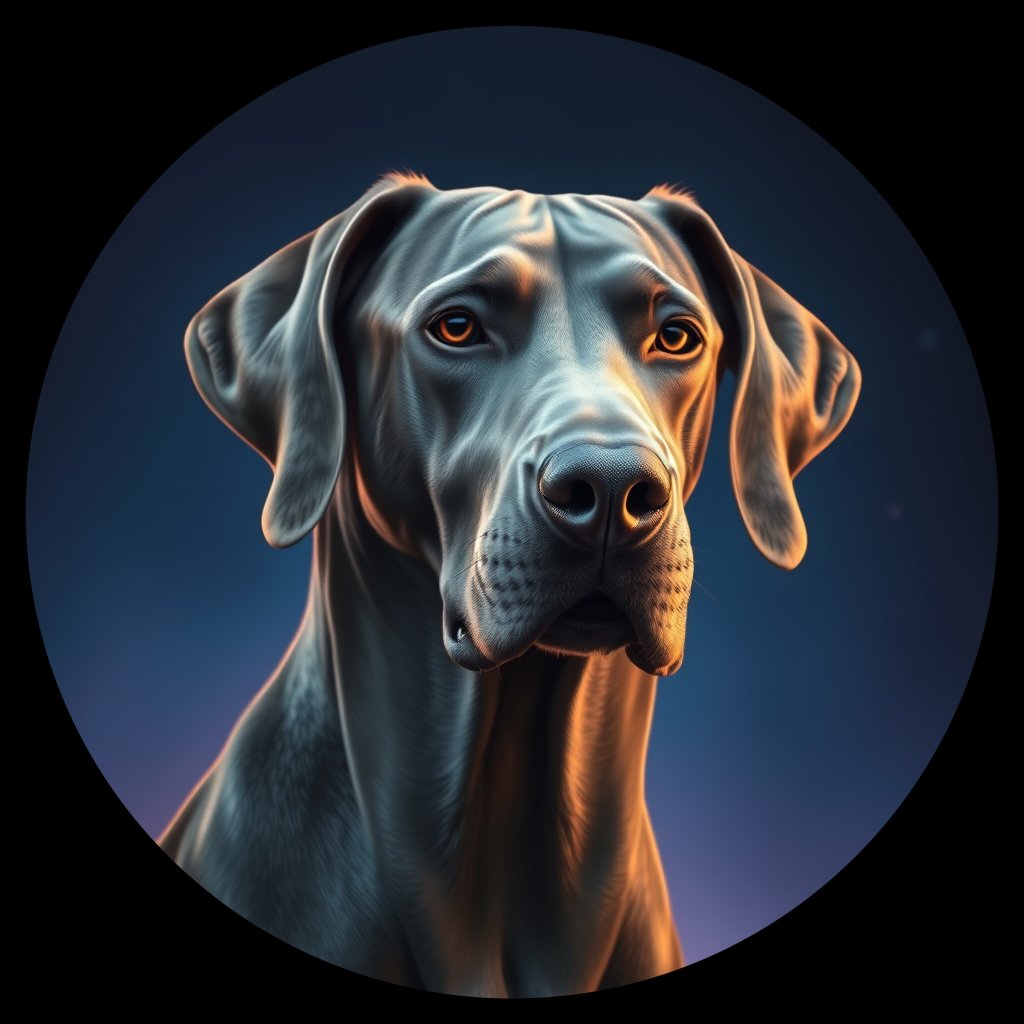 Cosmic medallion portrait of Wei_GT432_Wei_GT432, a Weimaraner
