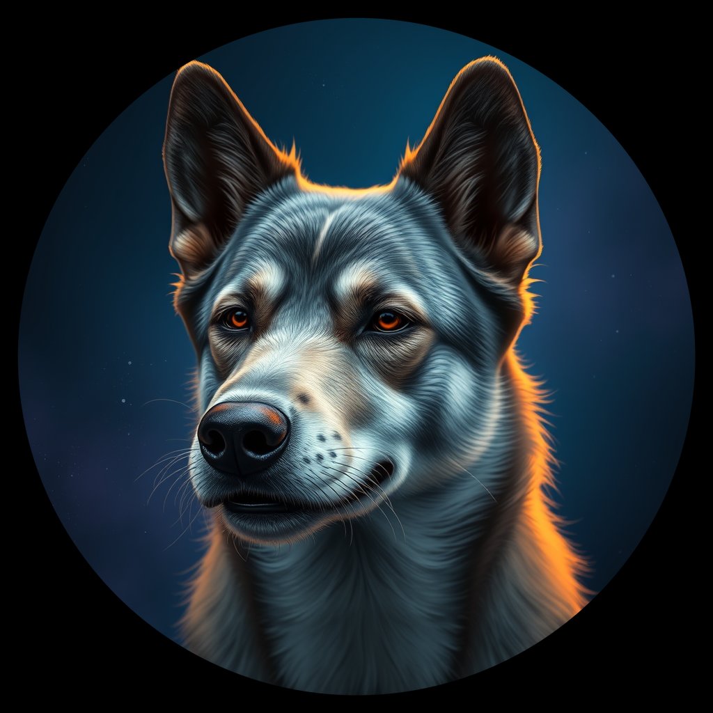 Cosmic medallion portrait of Wlf_22800_Wlf_22800, a Gray Wolf