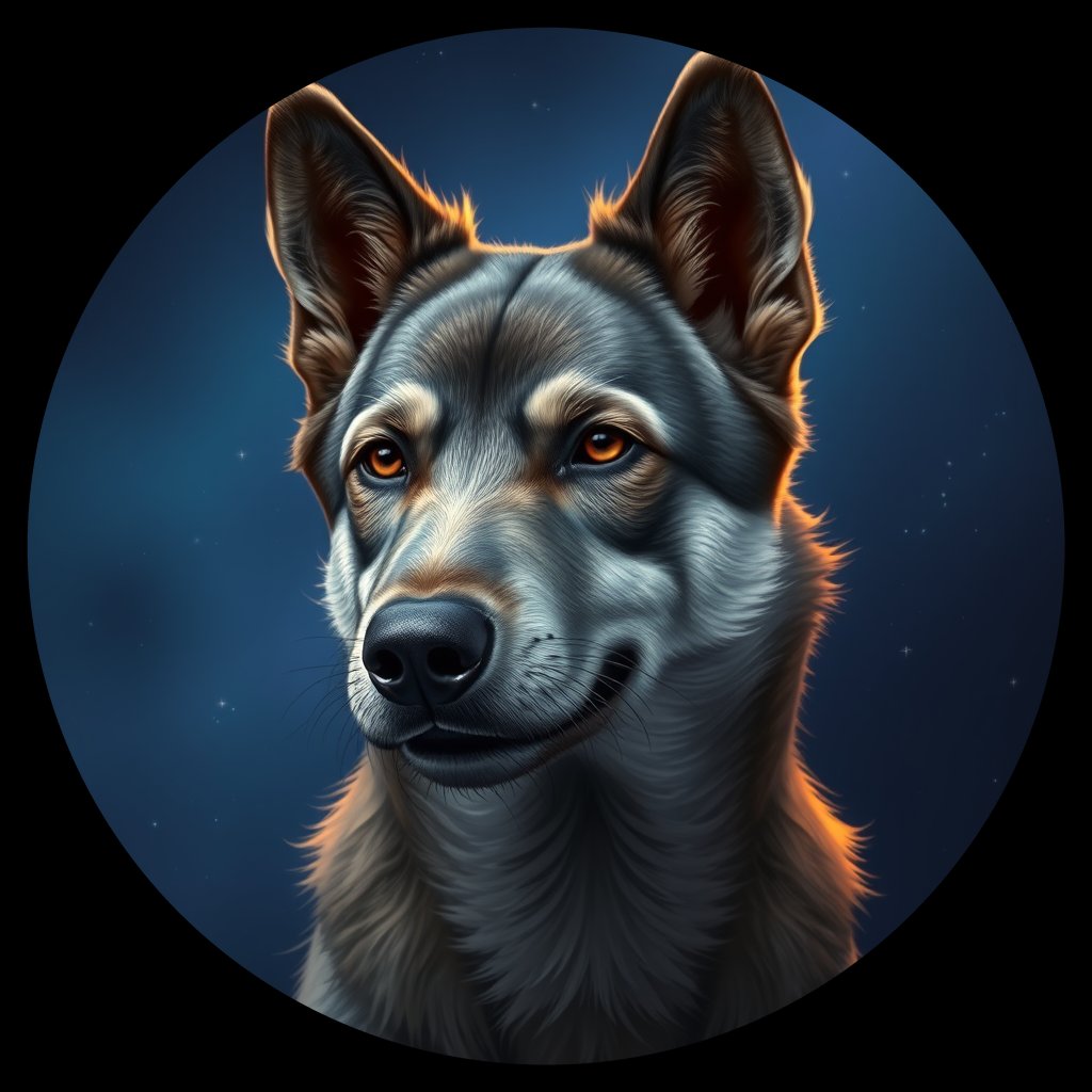 Cosmic medallion portrait of Wlf_22809_Wlf_22809, a Gray Wolf