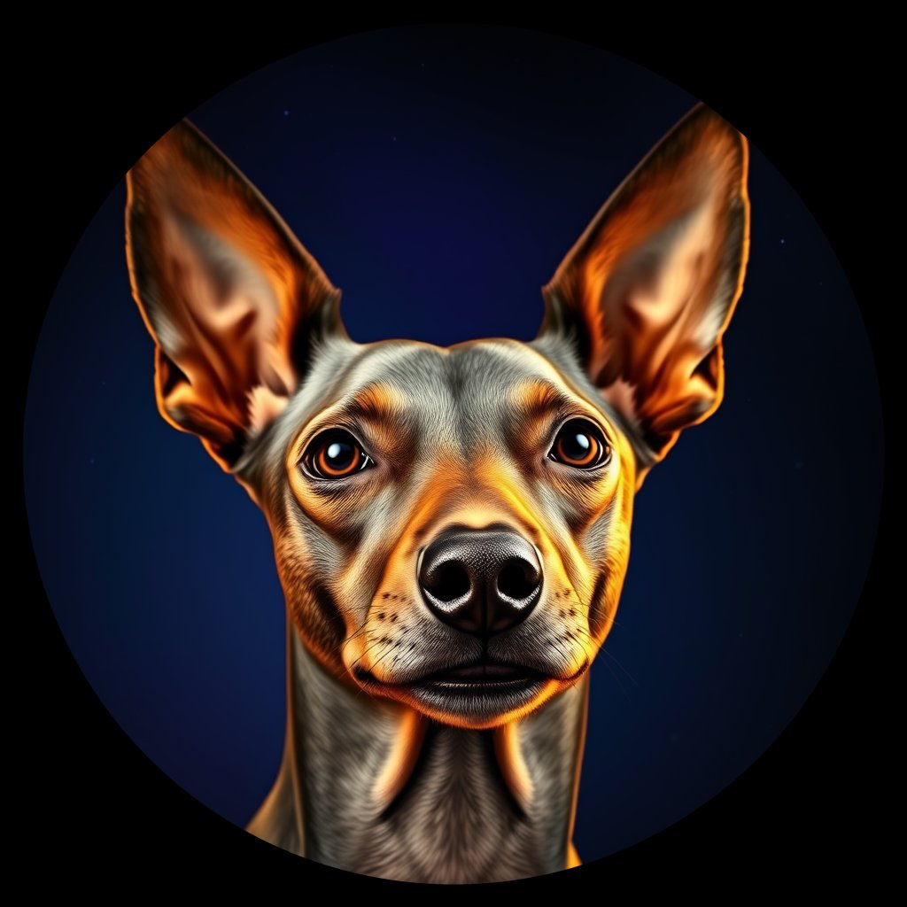 Cosmic medallion portrait of XOLO_XOLO_Z1E01, a Xoloitzcuintli