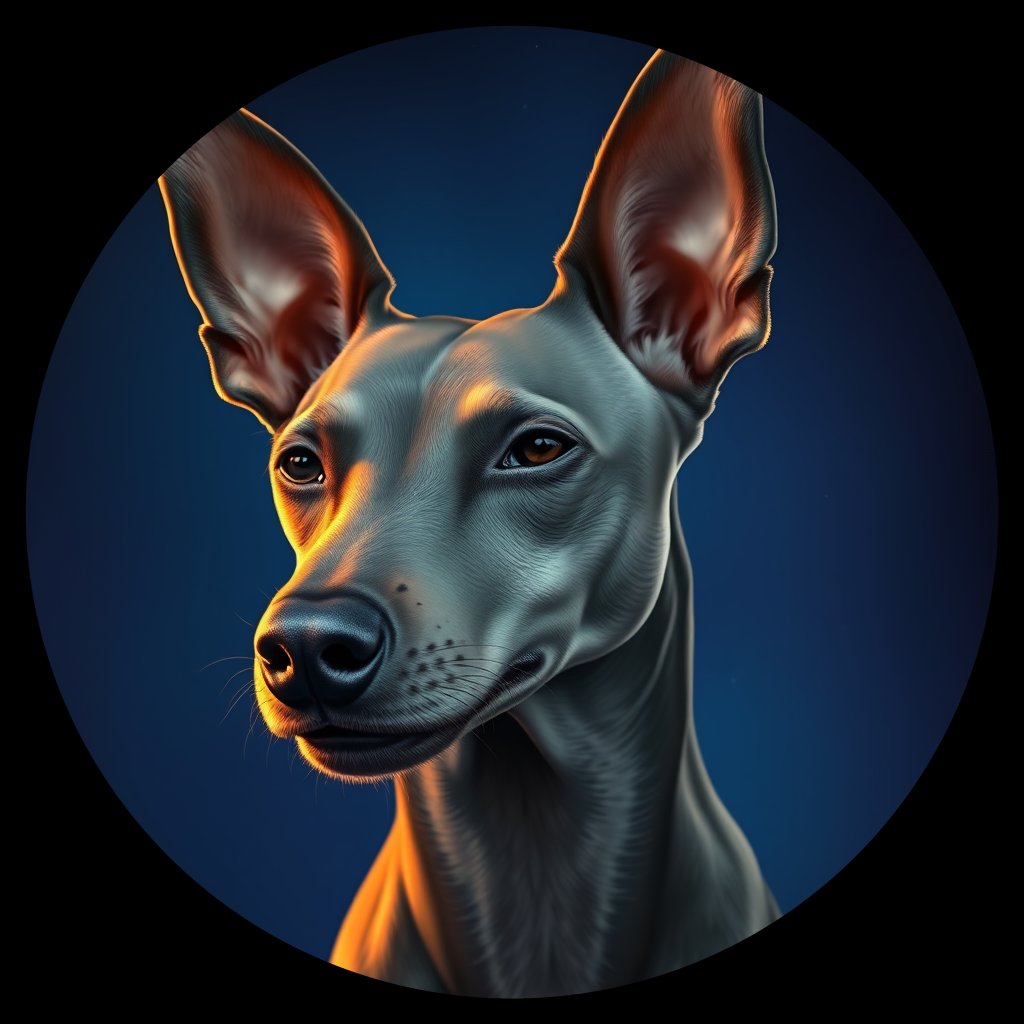 Cosmic medallion portrait of XOLO_XOLO_Z1H01, a Xoloitzcuintli