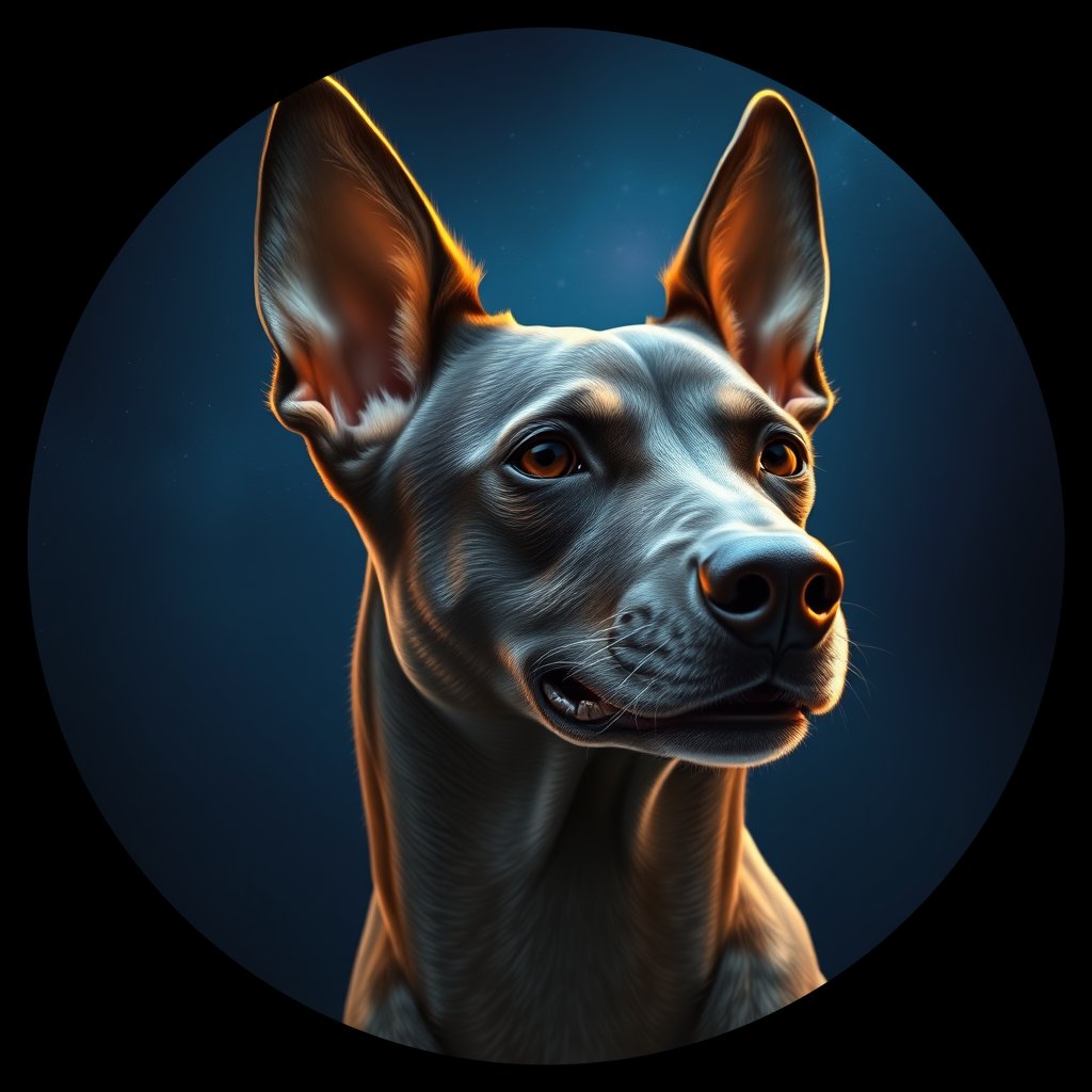Cosmic medallion portrait of XOLO_XOLO_Z2A01, a Xoloitzcuintli