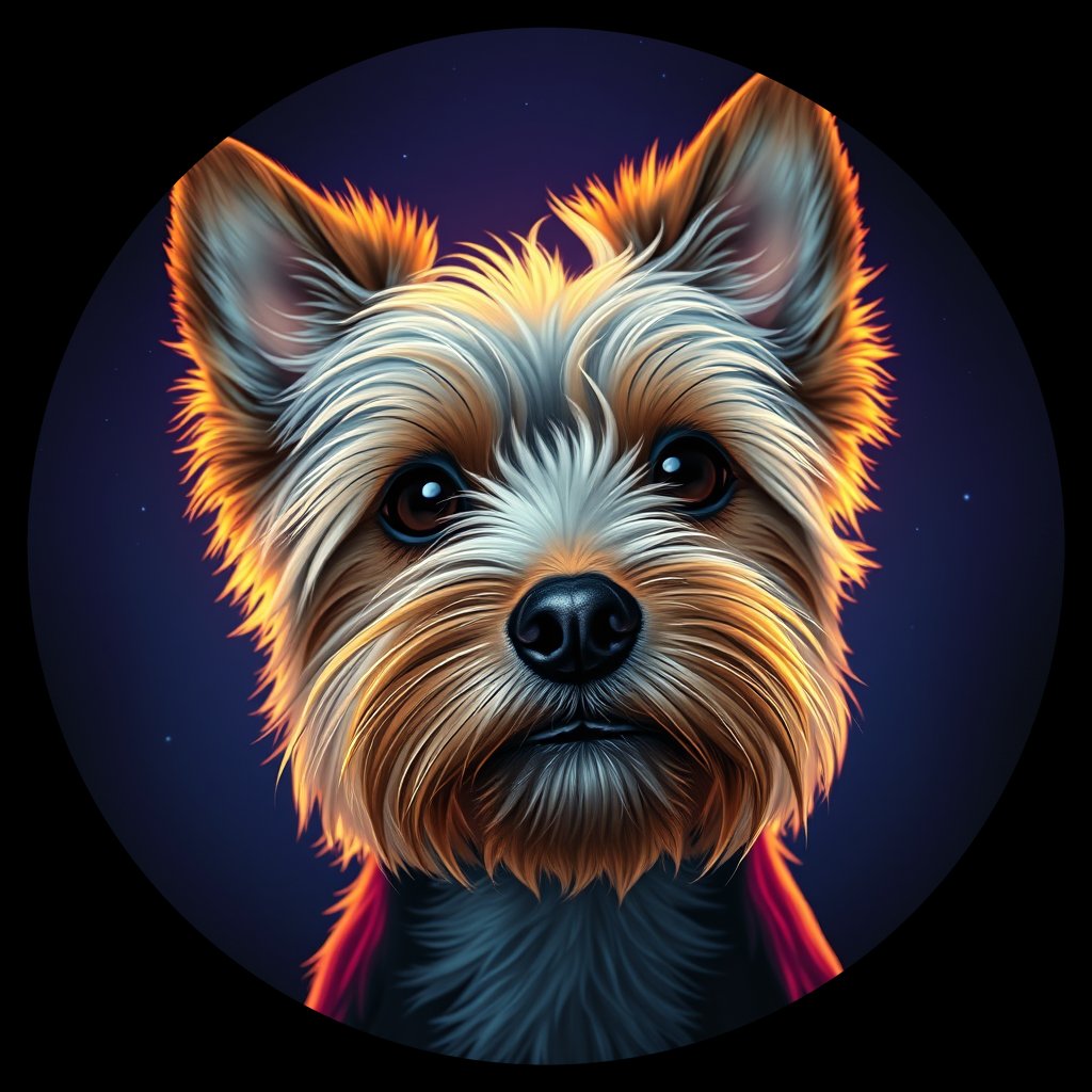 Cosmic medallion portrait of YORK_TYo_0GT394, a Yorkshire Terrier