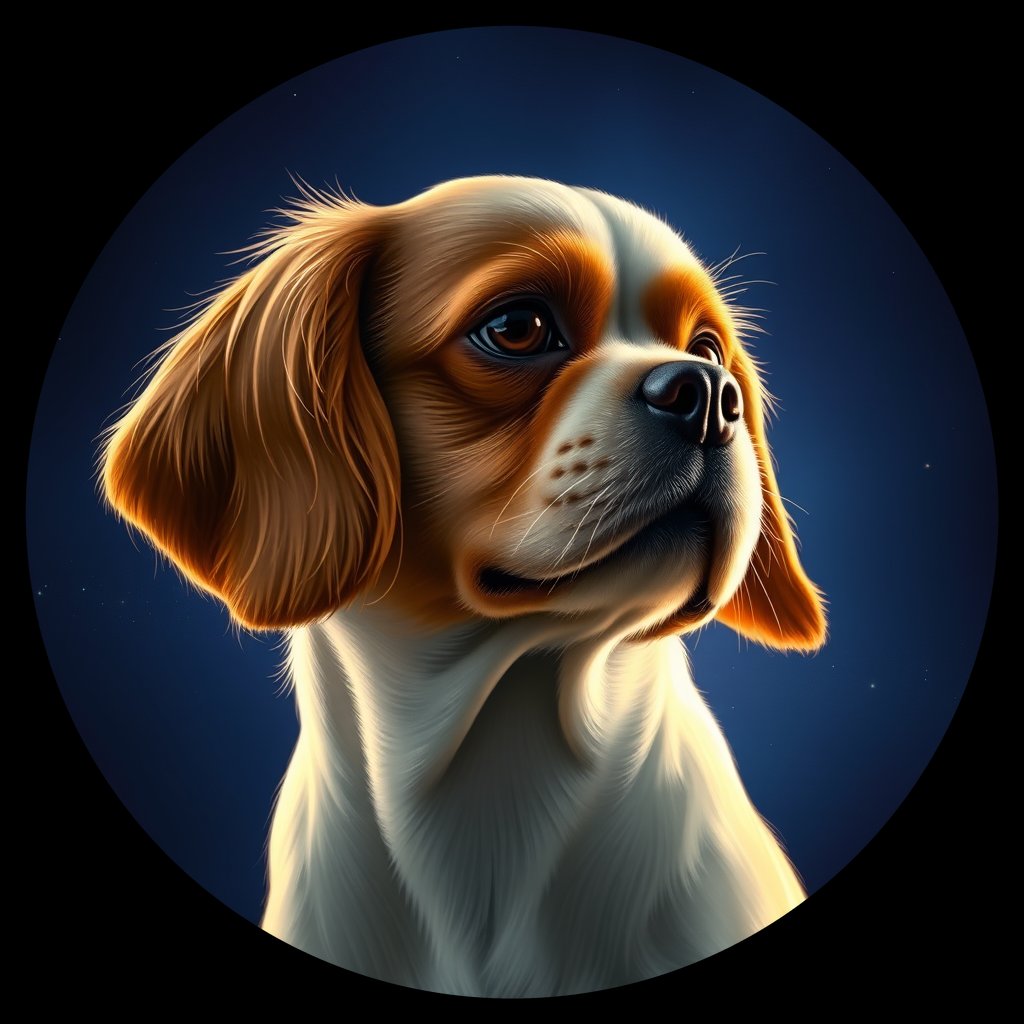 Cosmic medallion portrait of cHD11_103_cHD11_103, a Cavalier King Charles Spaniel