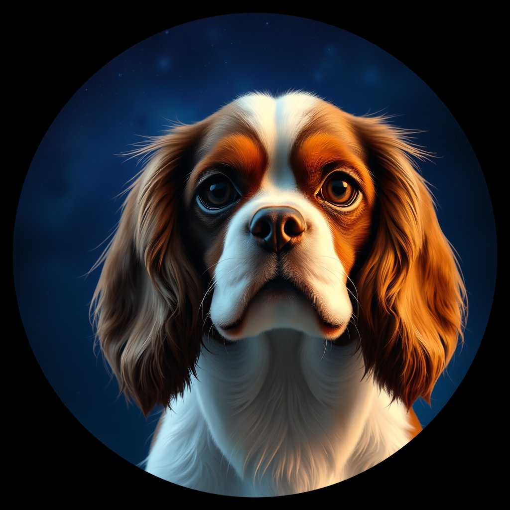 Cosmic medallion portrait of cHD11_115_cHD11_115, a Cavalier King Charles Spaniel