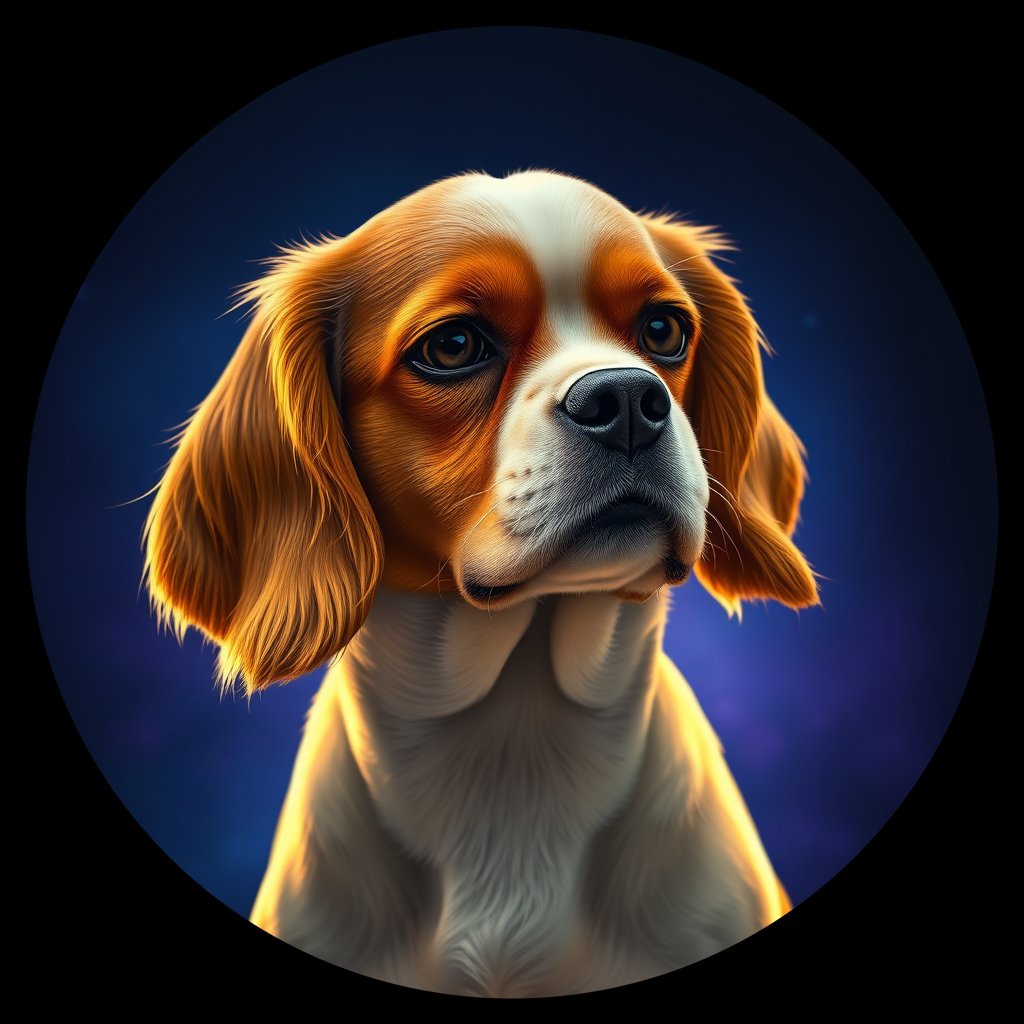 Cosmic medallion portrait of cHD11_121_cHD11_121, a Cavalier King Charles Spaniel