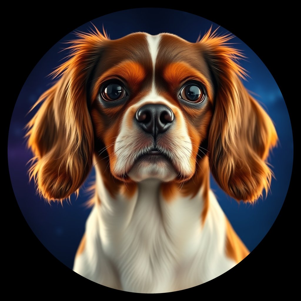 Cosmic medallion portrait of cHD11_136_cHD11_136, a Cavalier King Charles Spaniel
