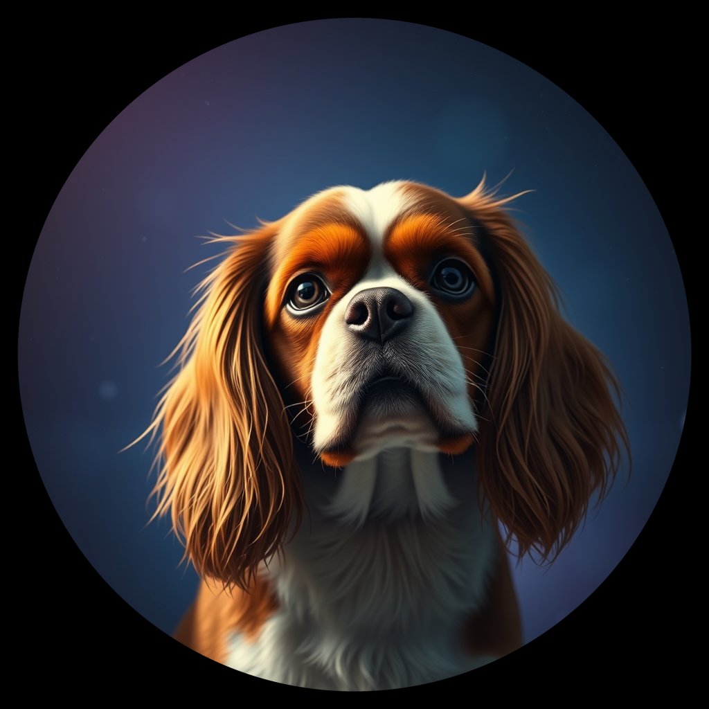 Cosmic medallion portrait of cHD11_139_cHD11_139, a Cavalier King Charles Spaniel