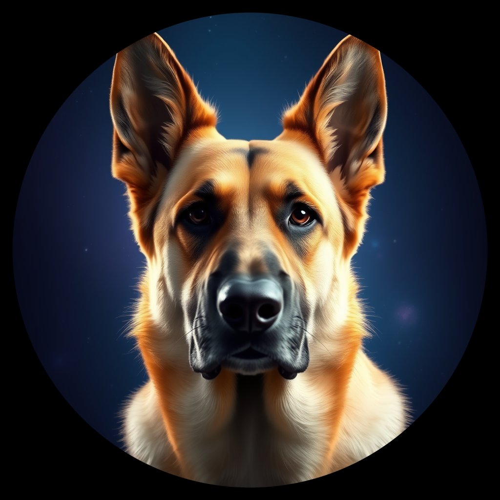 Cosmic medallion portrait of cHD11_14_cHD11_14, a Belgian Shepherd