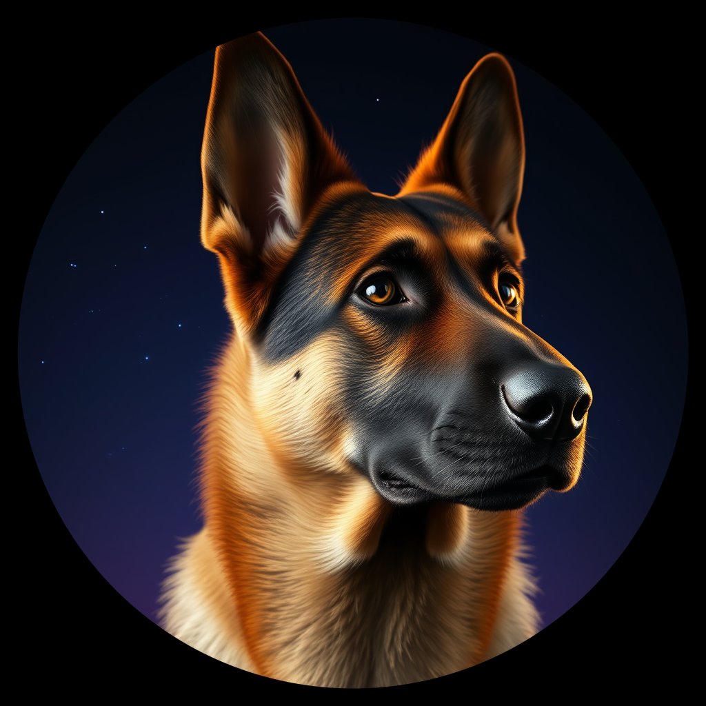 Cosmic medallion portrait of cHD11_152_cHD11_152, a Belgian Shepherd