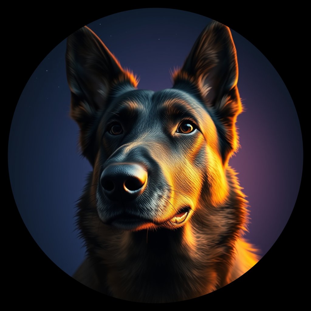 Cosmic medallion portrait of cHD11_153_cHD11_153, a Belgian Shepherd