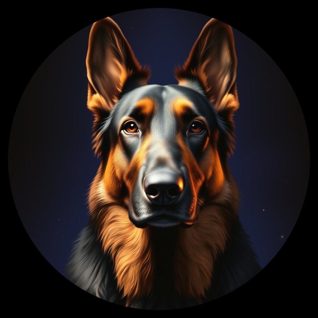 Cosmic medallion portrait of cHD11_154_cHD11_154, a Belgian Shepherd