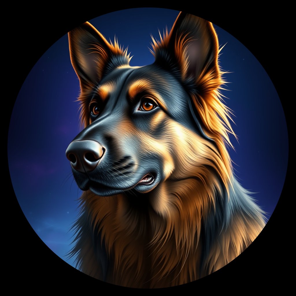 Cosmic medallion portrait of cHD11_155_cHD11_155, a Belgian Shepherd