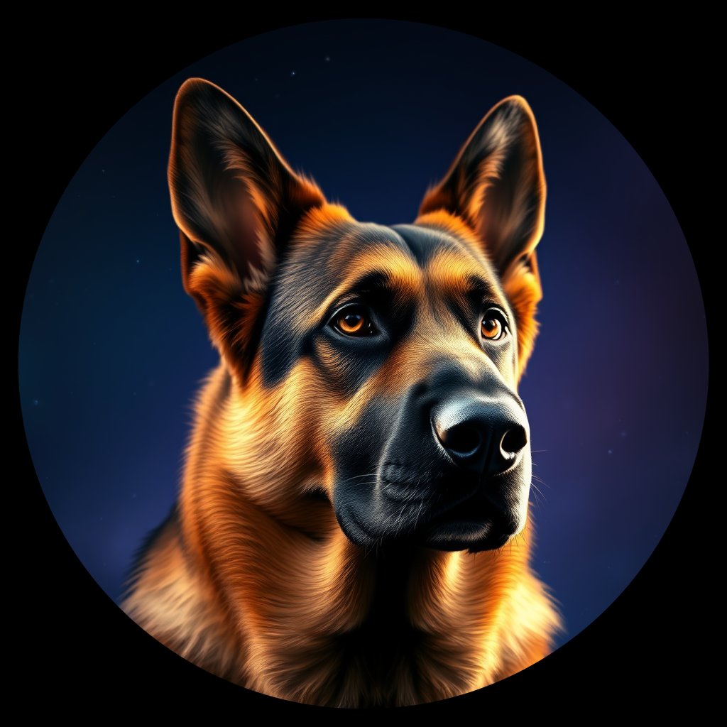Cosmic medallion portrait of cHD11_156_cHD11_156, a Belgian Shepherd