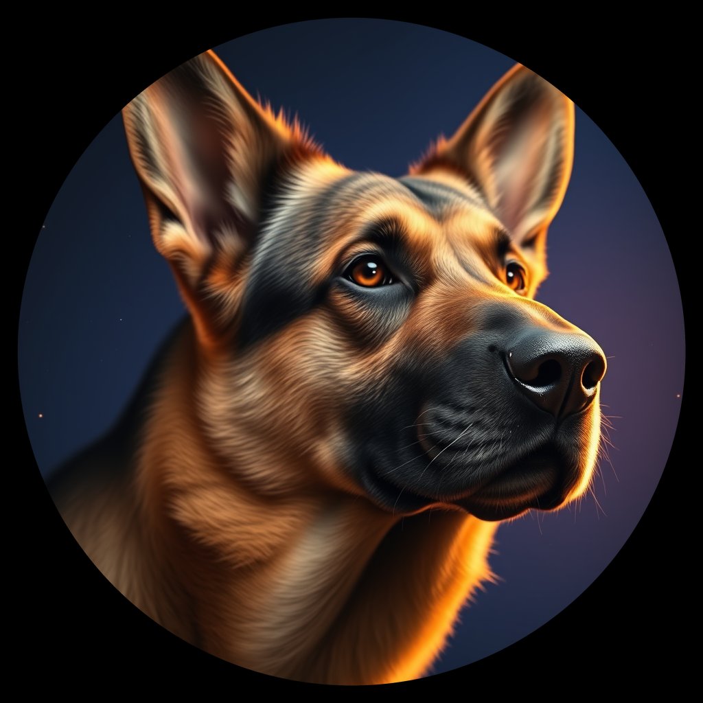 Cosmic medallion portrait of cHD11_157_cHD11_157, a Belgian Shepherd