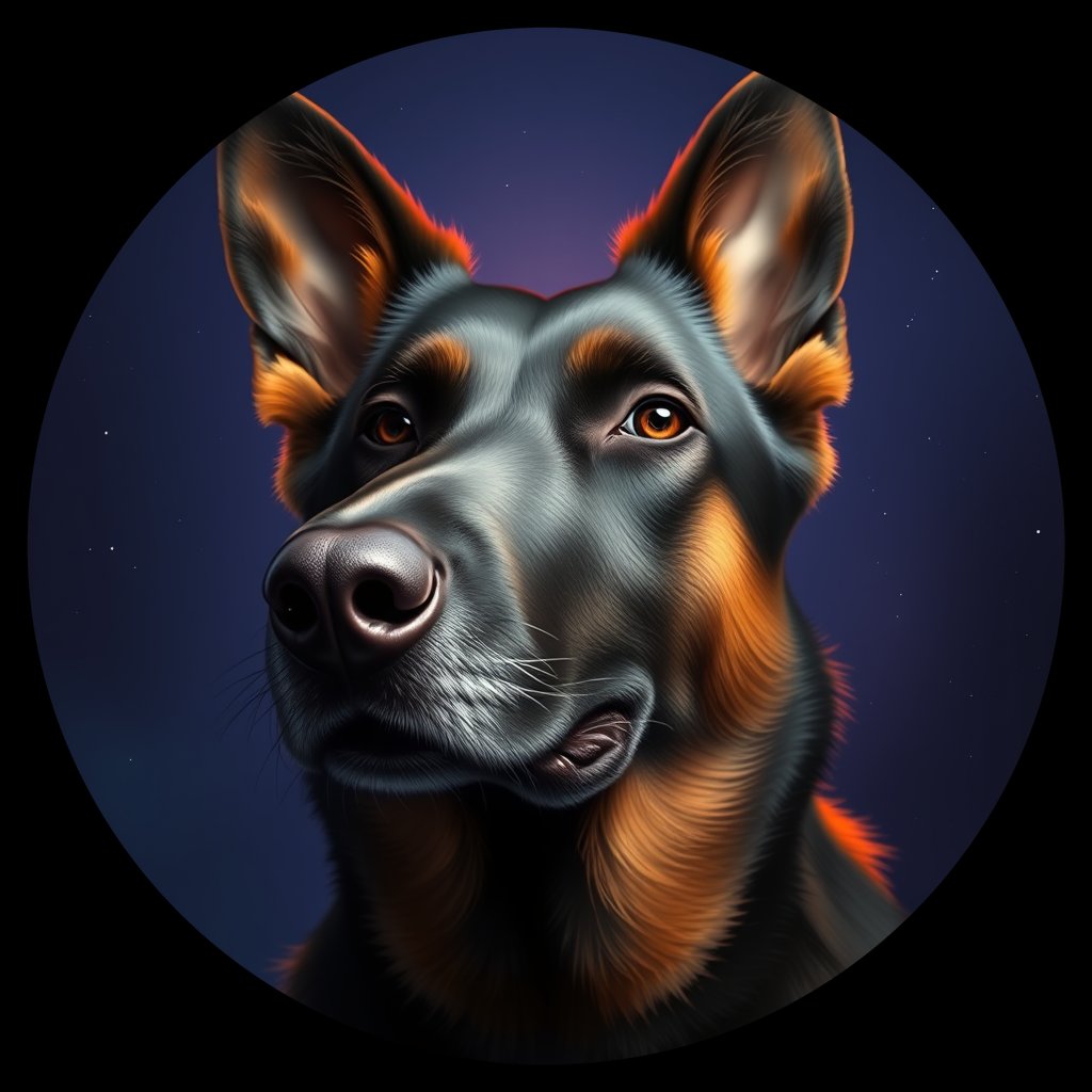 Cosmic medallion portrait of cHD11_158_cHD11_158, a Belgian Shepherd