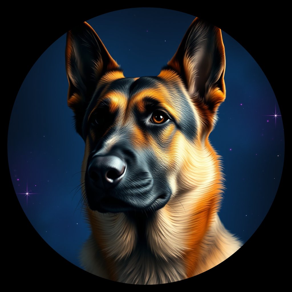 Cosmic medallion portrait of cHD11_161_cHD11_161, a Belgian Shepherd