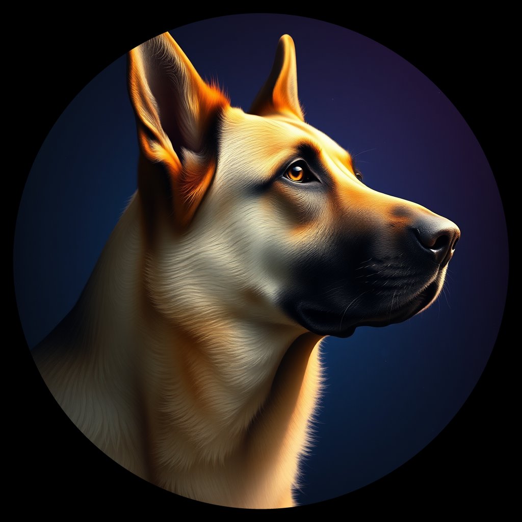 Cosmic medallion portrait of cHD11_162_cHD11_162, a Belgian Shepherd