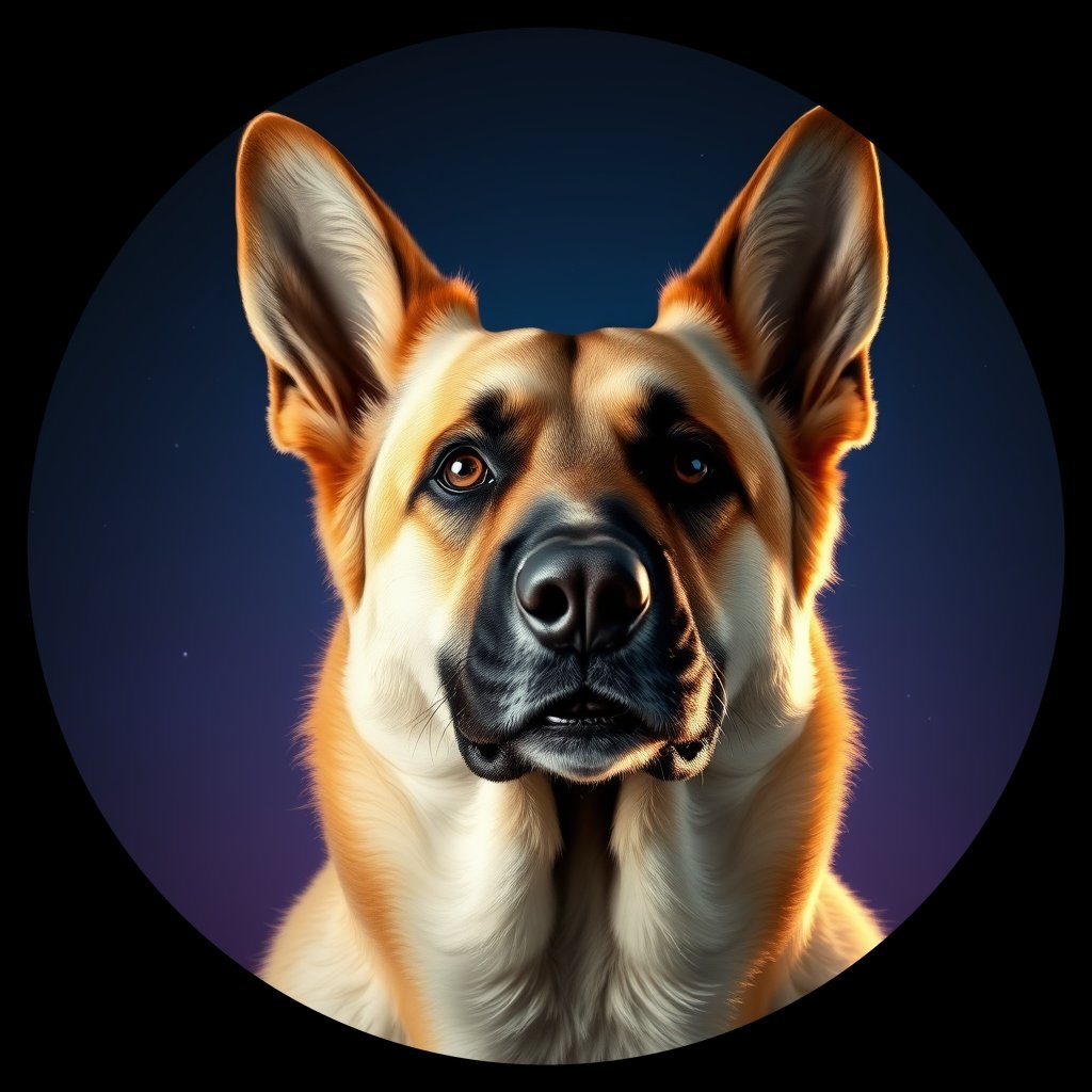 Cosmic medallion portrait of cHD11_163_cHD11_163, a Belgian Shepherd