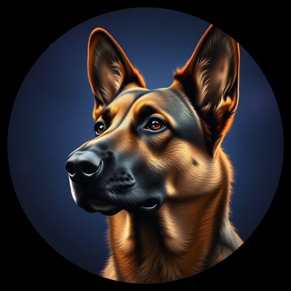 Cosmic medallion portrait of cHD11_169_cHD11_169, a Belgian Shepherd