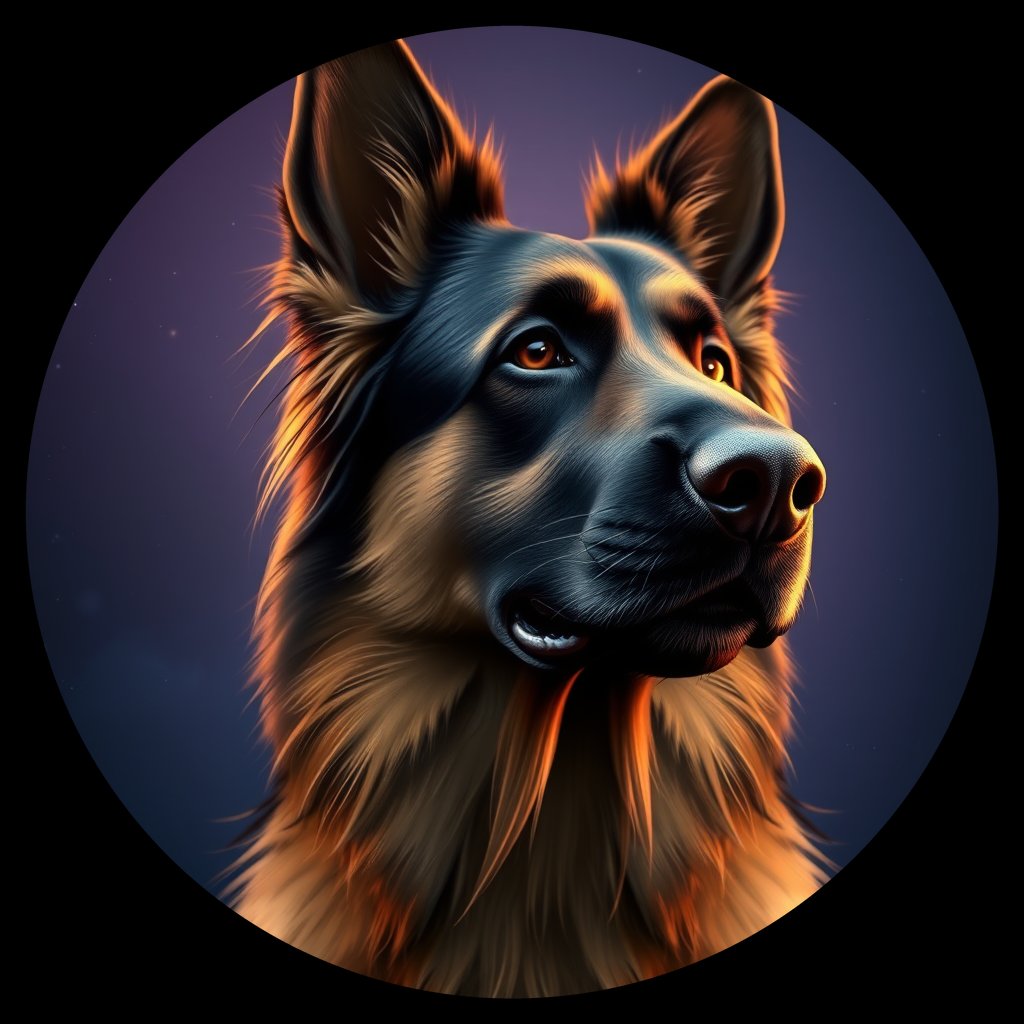 Cosmic medallion portrait of cHD11_172_cHD11_172, a Belgian Shepherd