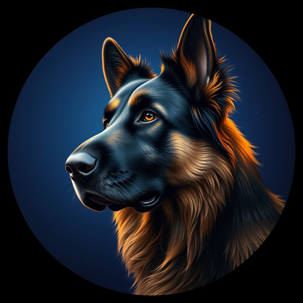 Cosmic medallion portrait of cHD11_175_cHD11_175, a Belgian Shepherd