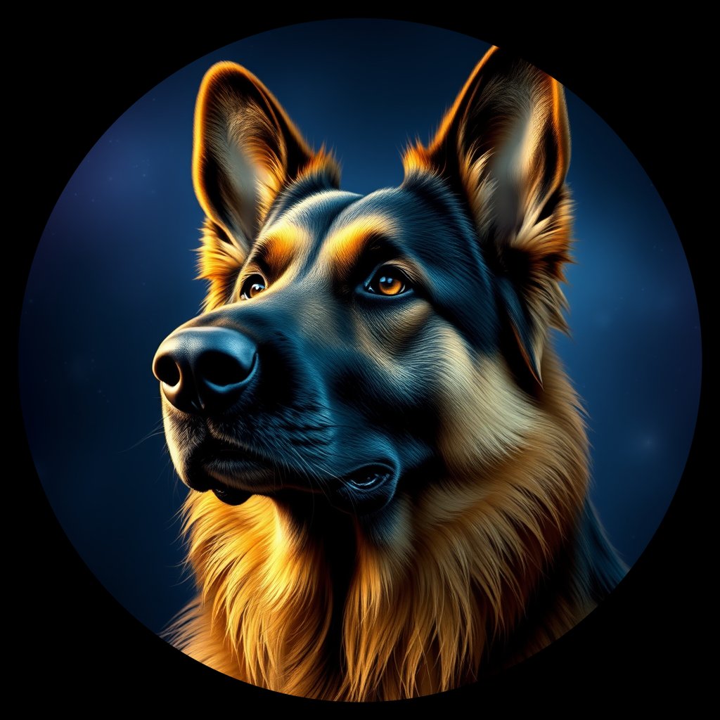 Cosmic medallion portrait of cHD11_176_cHD11_176, a Belgian Shepherd