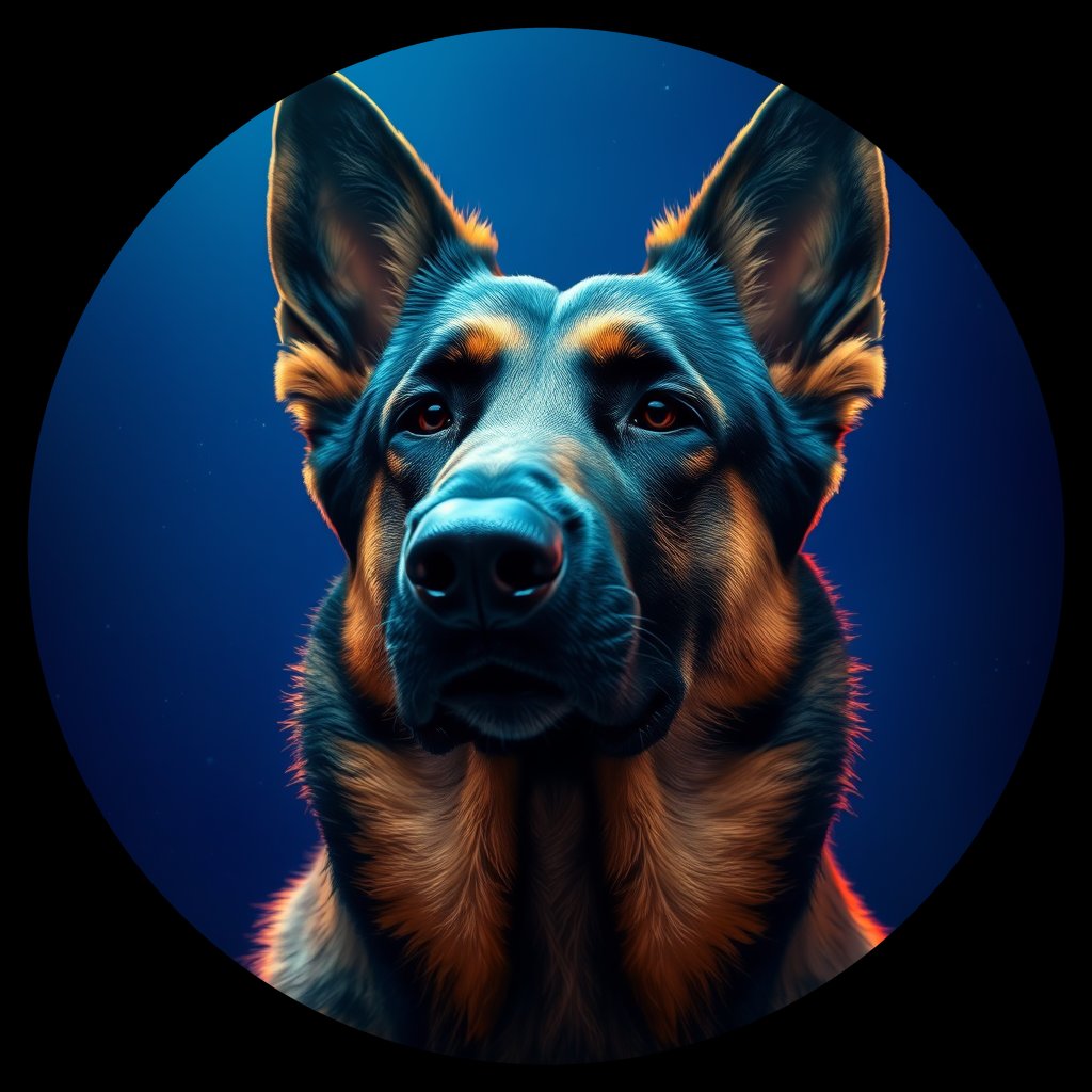 Cosmic medallion portrait of cHD11_177_cHD11_177, a Belgian Shepherd