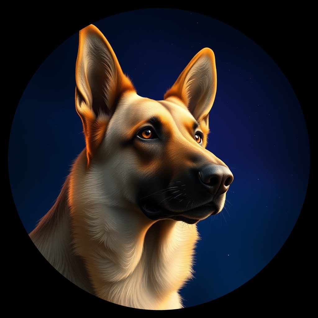 Cosmic medallion portrait of cHD11_190_cHD11_190, a Belgian Shepherd