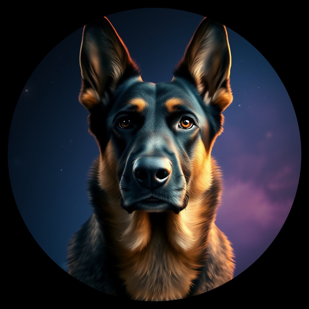 Cosmic medallion portrait of cHD11_191_cHD11_191, a Belgian Shepherd