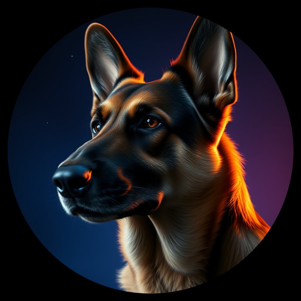 Cosmic medallion portrait of cHD11_19_cHD11_19, a Belgian Shepherd