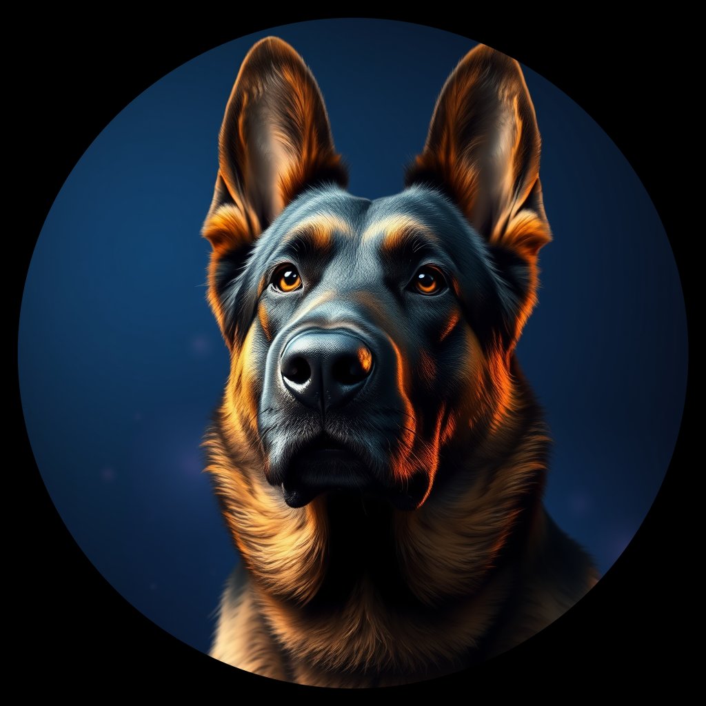 Cosmic medallion portrait of cHD11_22_cHD11_22, a Belgian Shepherd