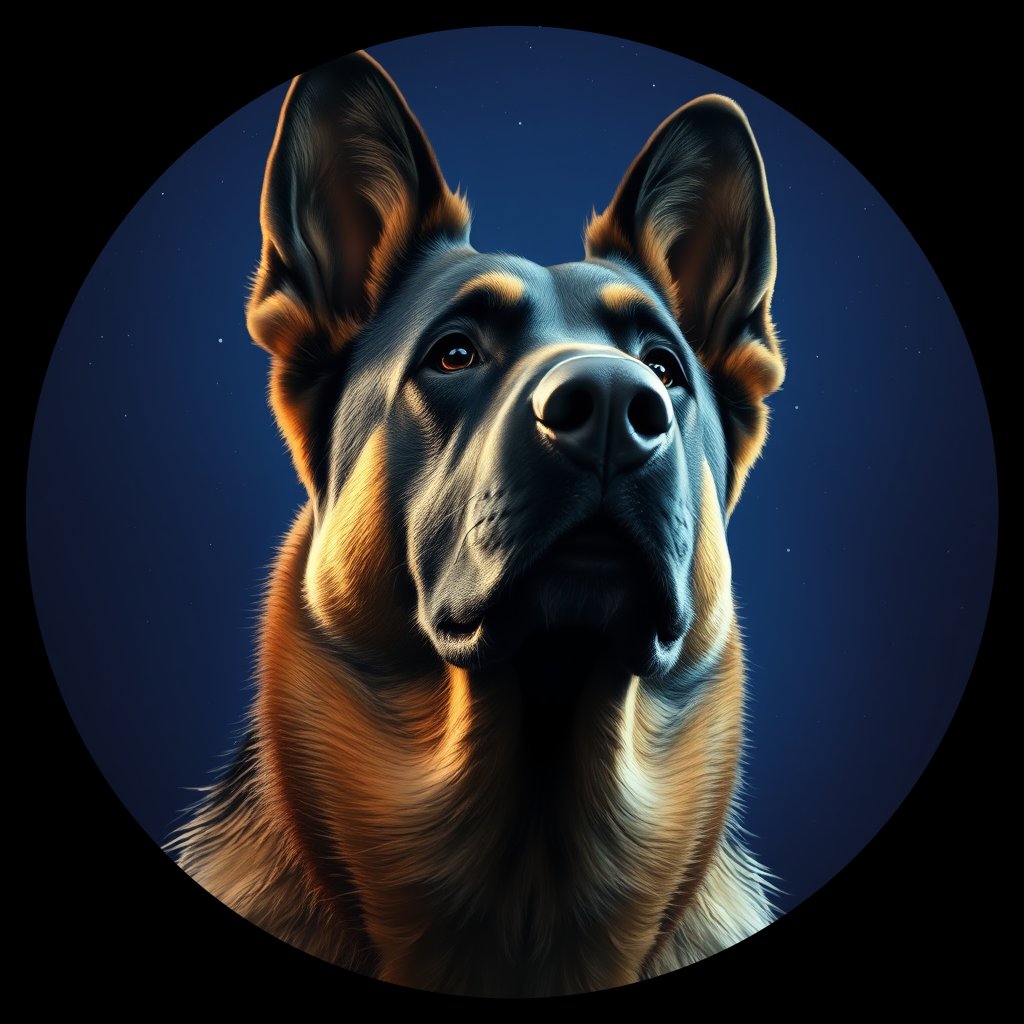Cosmic medallion portrait of cHD11_23_cHD11_23, a Belgian Shepherd