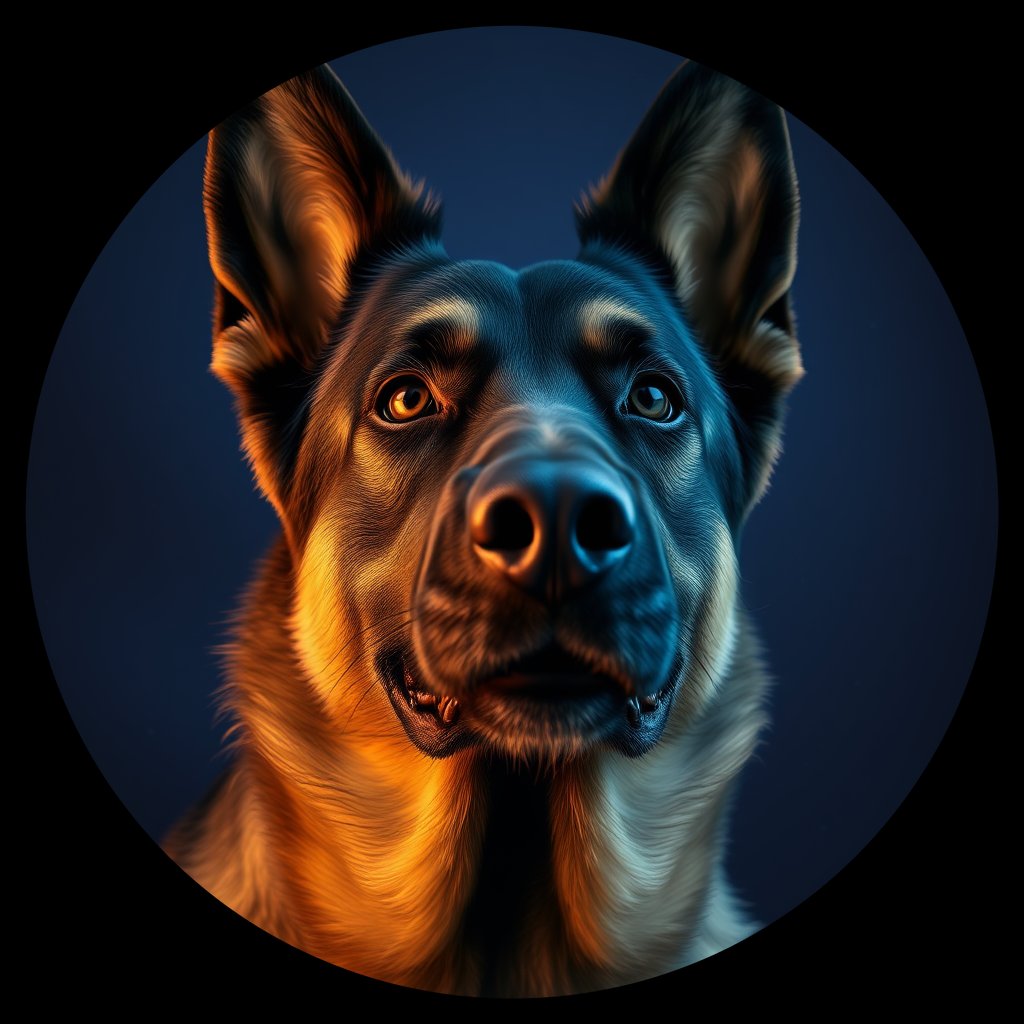 Cosmic medallion portrait of cHD11_28_cHD11_28, a Belgian Shepherd