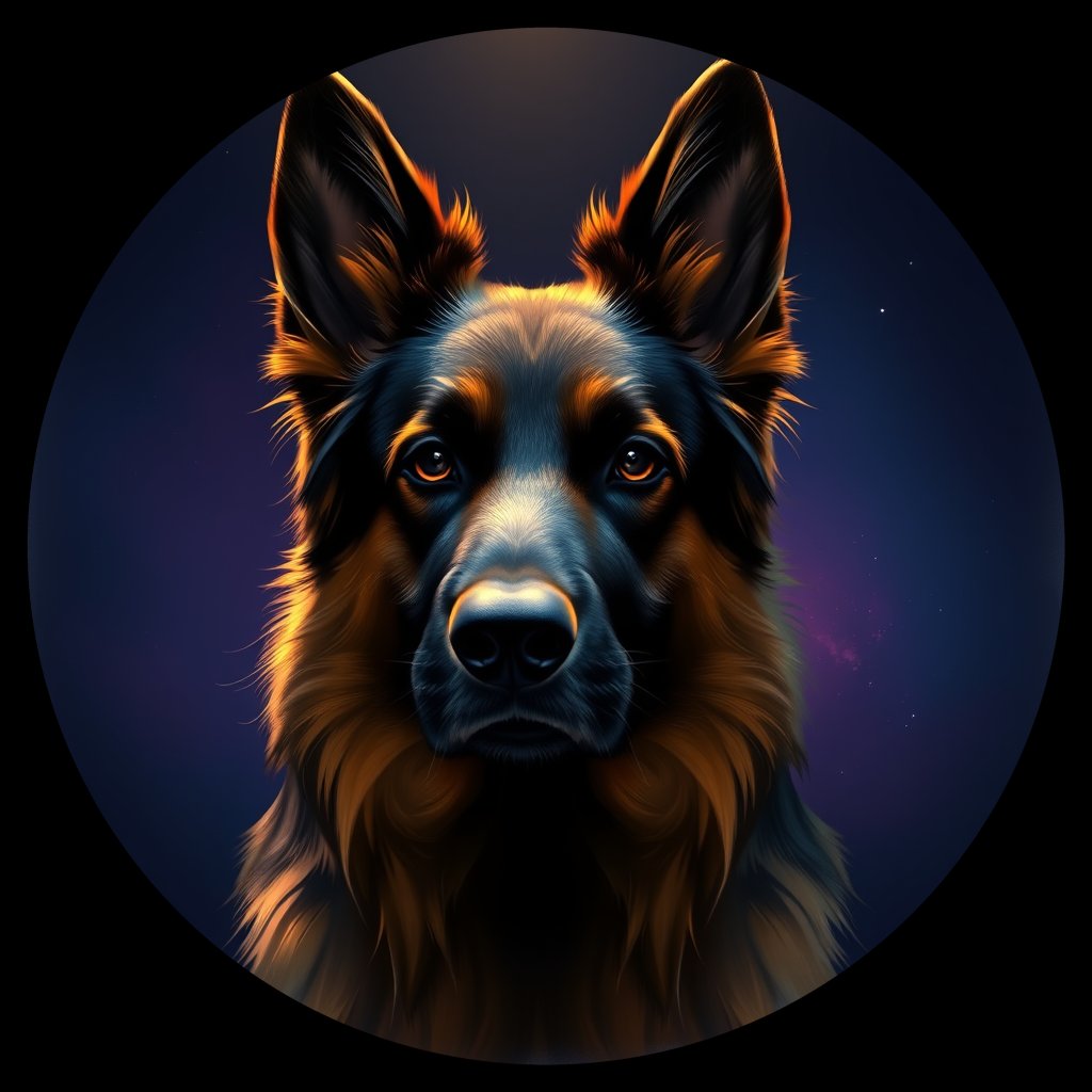 Cosmic medallion portrait of cHD11_30_cHD11_30, a Belgian Shepherd