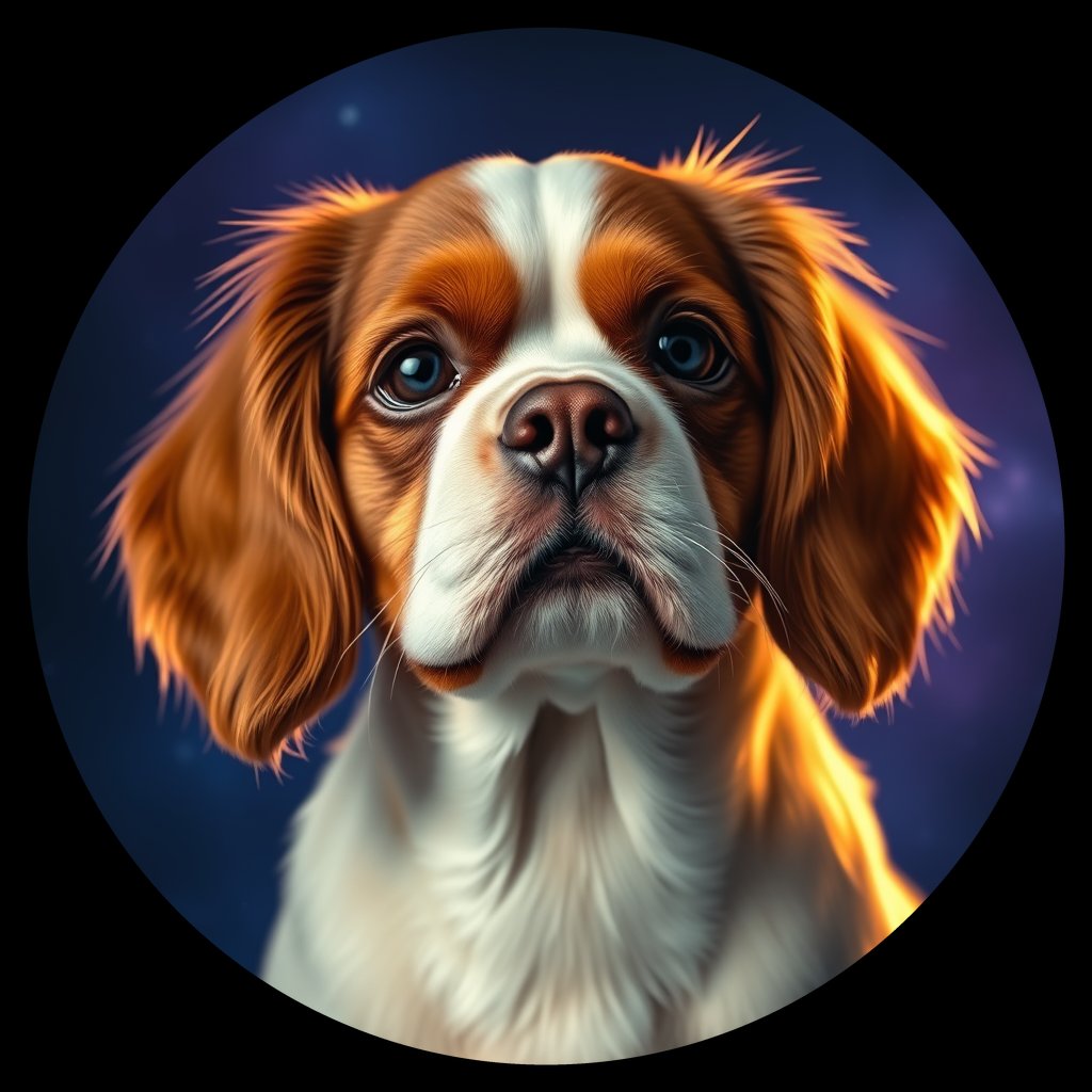 Cosmic medallion portrait of cHD11_45_cHD11_45, a Cavalier King Charles Spaniel