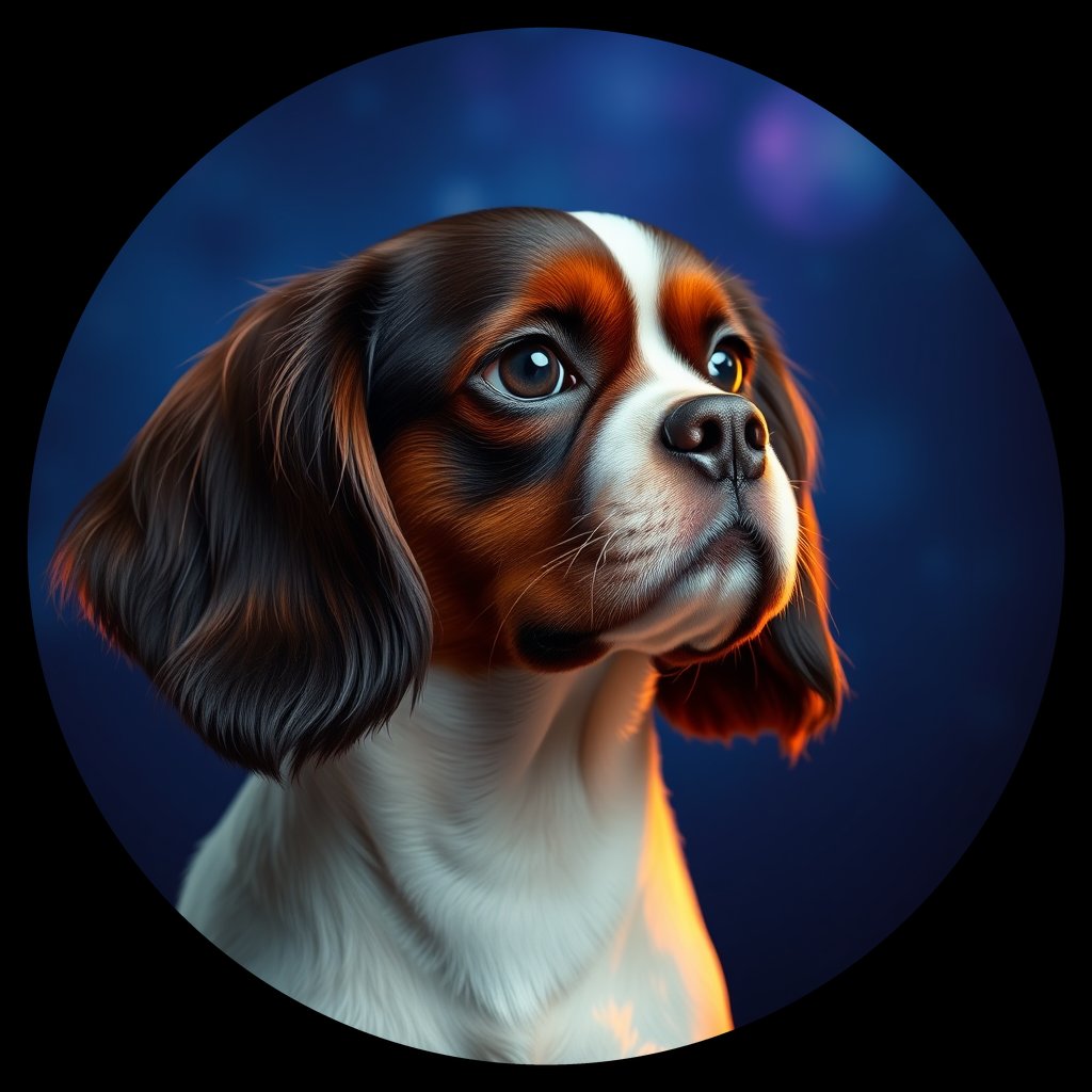 Cosmic medallion portrait of cHD11_48_cHD11_48, a Cavalier King Charles Spaniel