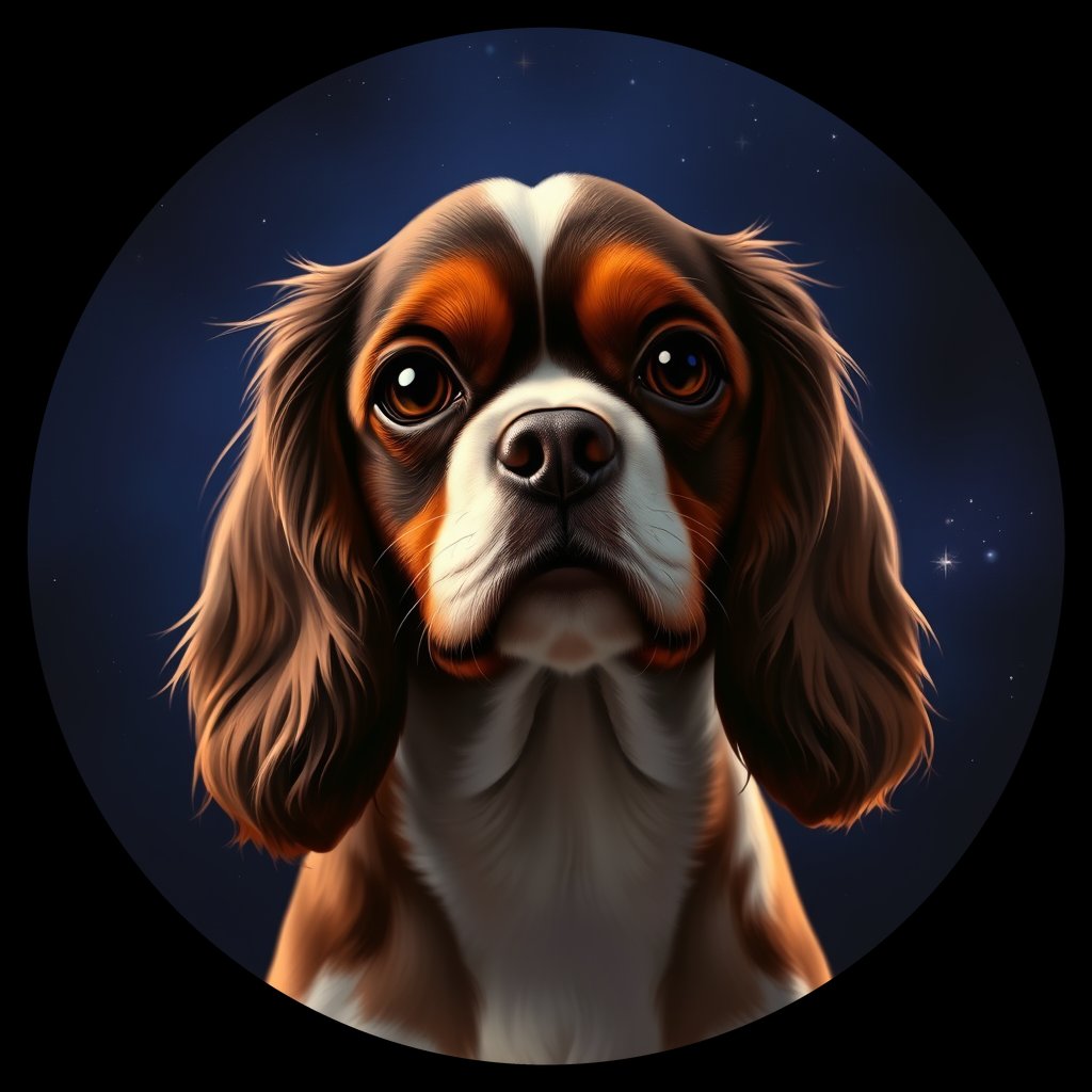 Cosmic medallion portrait of cHD11_55_cHD11_55, a Cavalier King Charles Spaniel