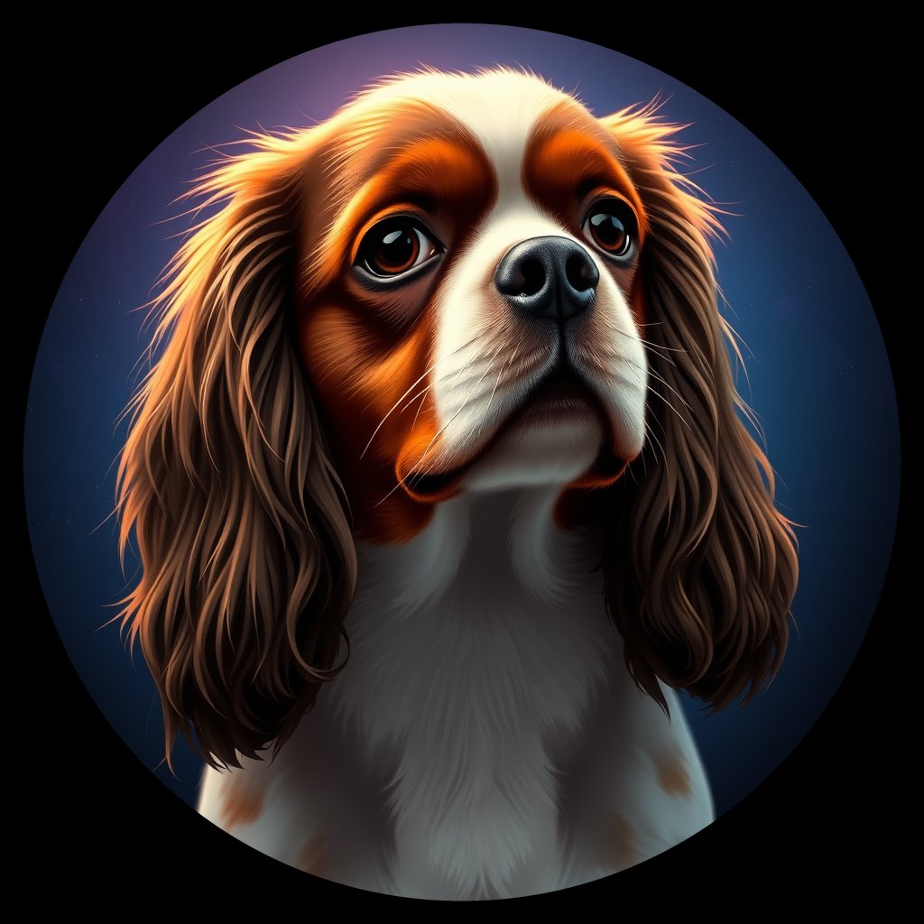 Cosmic medallion portrait of cHD11_57_cHD11_57, a Cavalier King Charles Spaniel