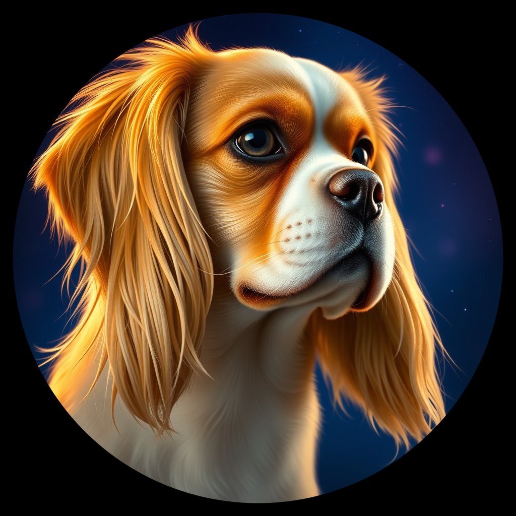 Cosmic medallion portrait of cHD11_66_cHD11_66, a Cavalier King Charles Spaniel