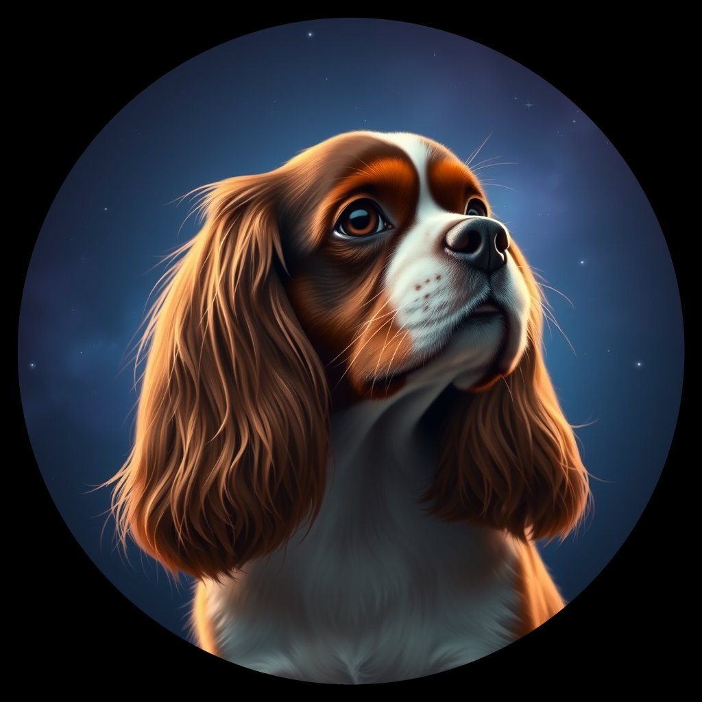 Cosmic medallion portrait of cHD11_70_cHD11_70, a Cavalier King Charles Spaniel