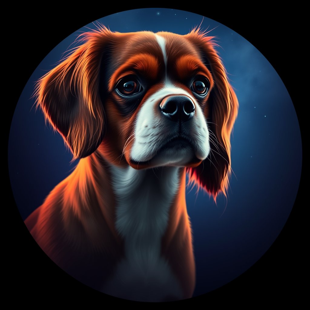 Cosmic medallion portrait of cHD11_86_cHD11_86, a Cavalier King Charles Spaniel