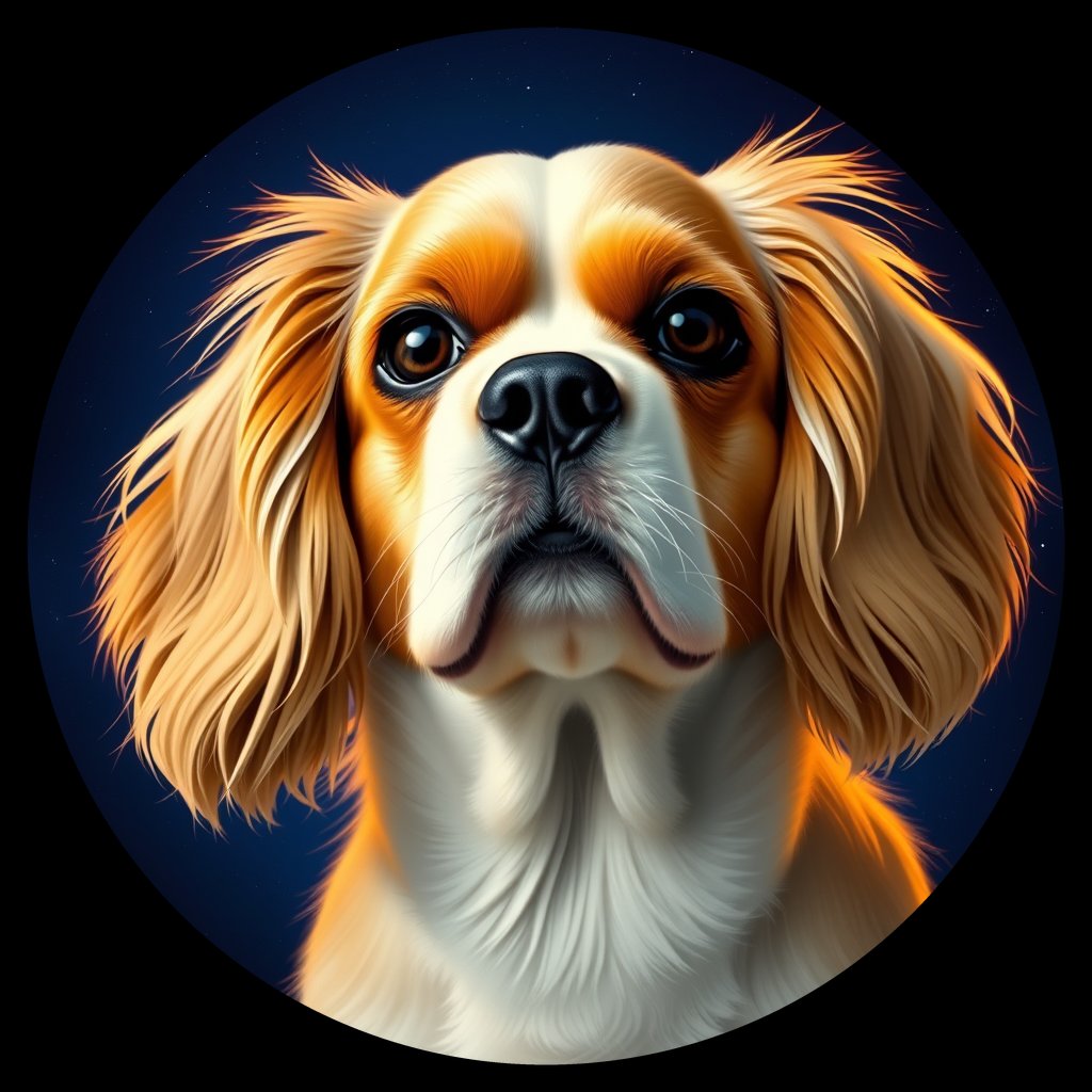 Cosmic medallion portrait of cHD11_87_cHD11_87, a Cavalier King Charles Spaniel