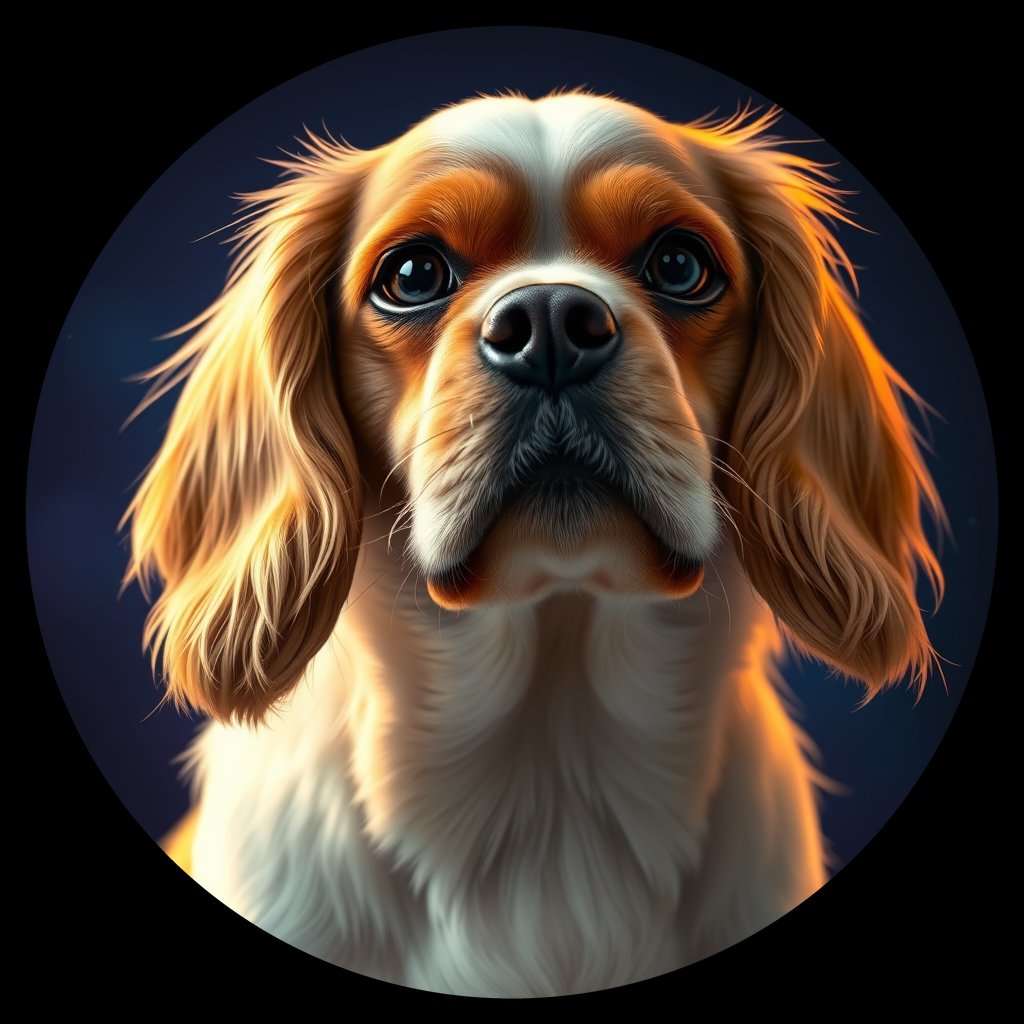 Cosmic medallion portrait of cHD11_92_cHD11_92, a Cavalier King Charles Spaniel
