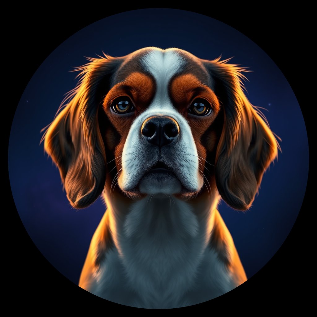 Cosmic medallion portrait of cHD11_93_cHD11_93, a Cavalier King Charles Spaniel