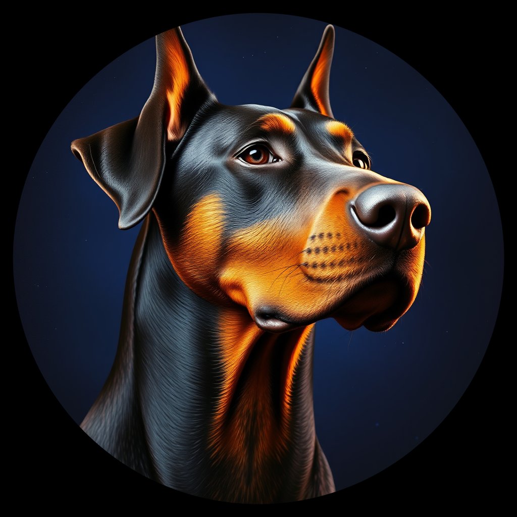 Cosmic medallion portrait of cHD17_280_cHD17_280, a Doberman Pinscher