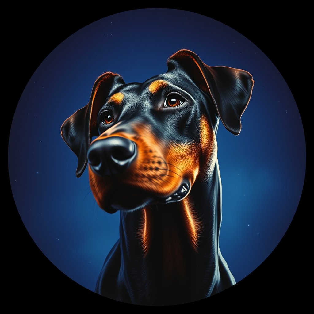 Cosmic medallion portrait of cHD17_282_cHD17_282, a Doberman Pinscher