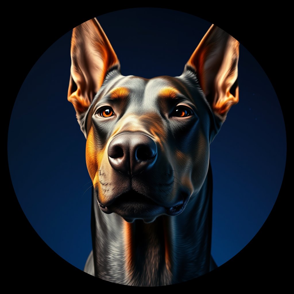 Cosmic medallion portrait of cHD17_283_cHD17_283, a Doberman Pinscher